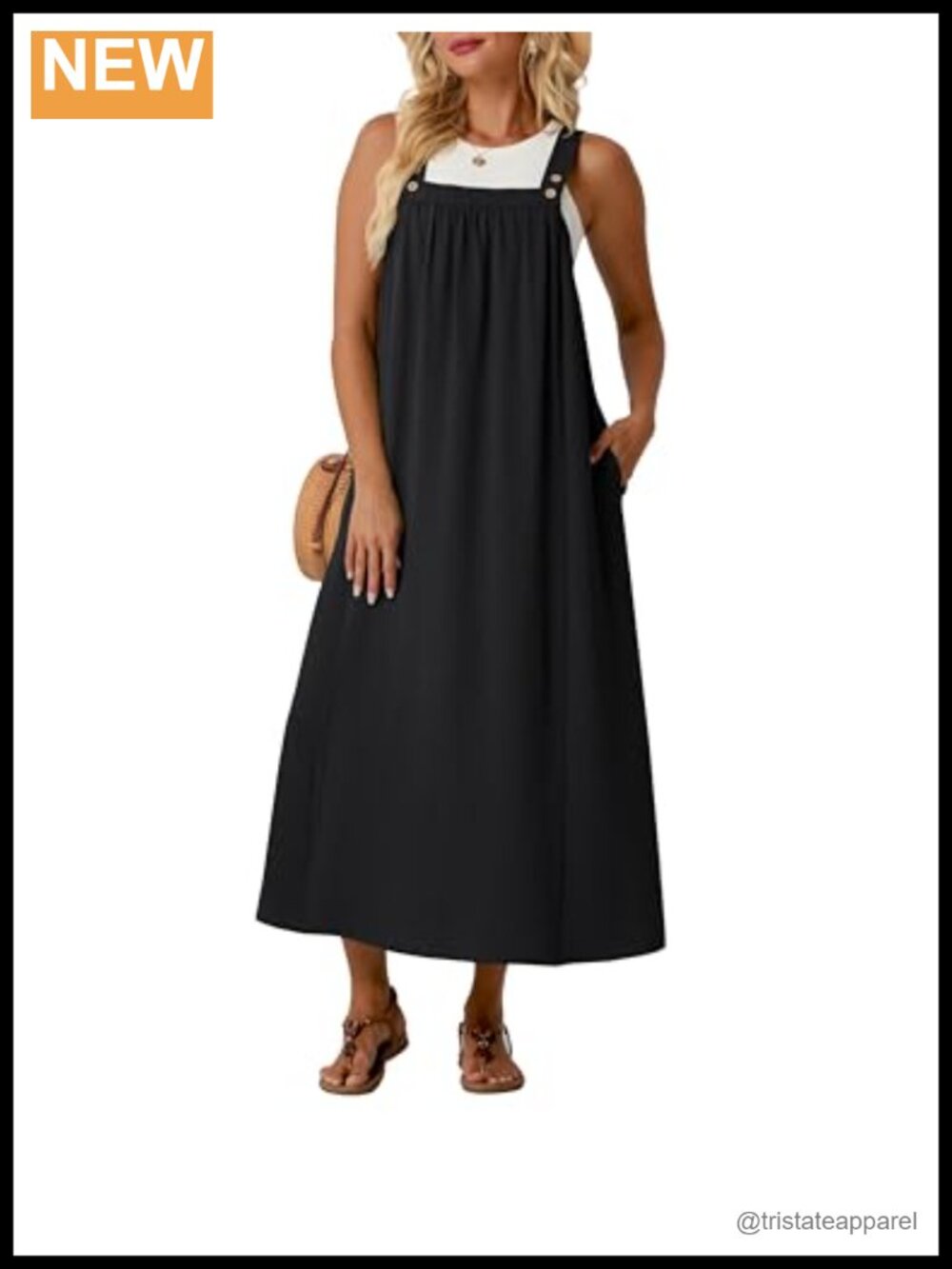 Lepunuo Women's Summer Overall Dress Adjustable Button Sleeveless Midi